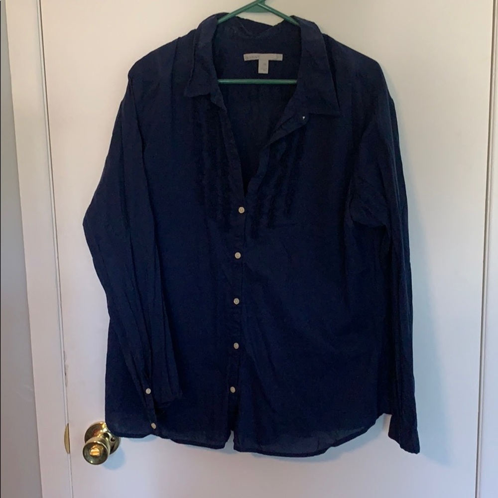 Old Navy XXL Navy Blue Ruffle Button Down Shirt